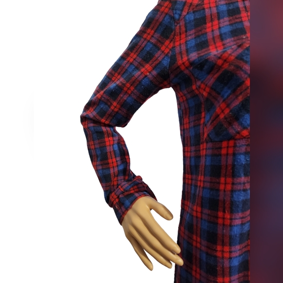 Red & Blue Stylish Plaids! Versatile, Side splits, Chest Pockets, Knee Length SM - Picture 10 of 16